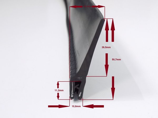 Kantenschutzprofil aus EPDM-Weichgummi, schwarz, Klemmbereich 2-4mm, 50,7x16,4mm