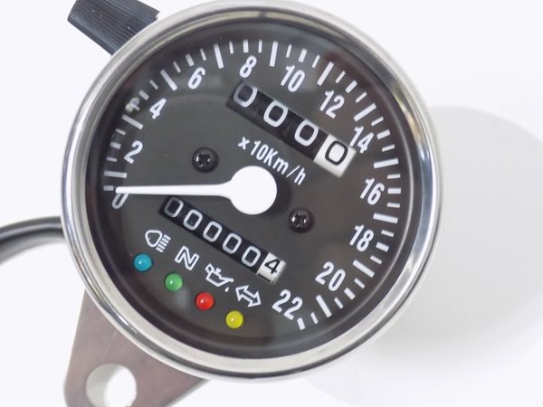Tachometer Mini Chrom K Wert=1,4 Motorradtacho mit Kontrollleuchten